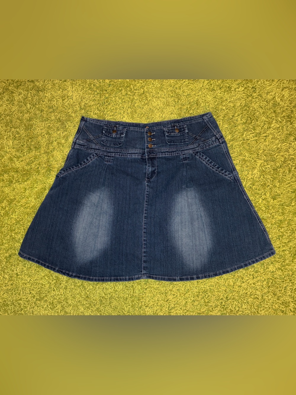 Denim Y2K A-Line Skirt - Dark Blue Wash